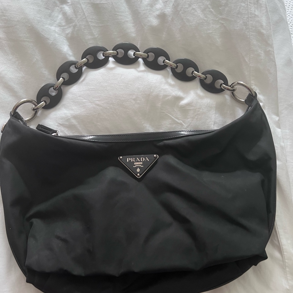 Prada Black Nylon Shoulder Bag With Chain Strap